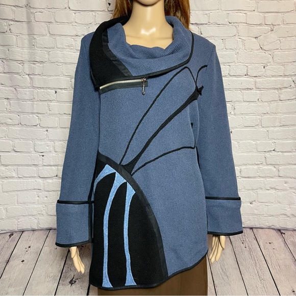 New Jaskar Sweater Blue Black Cotton Blend European Sweater Size L - Picture 13 of 14